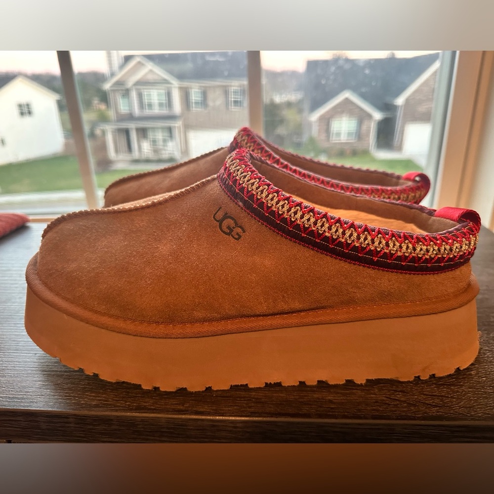 UGG Women's Tan Tasmans with Red Trim